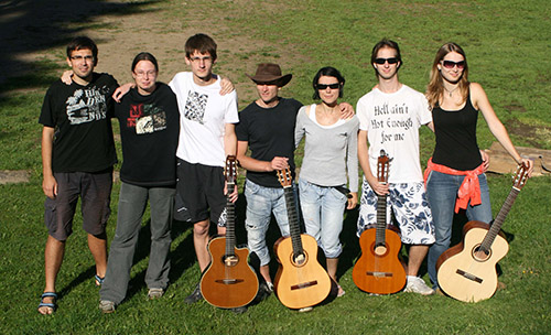 mass photo of summer camp with guitar leadership from 2010