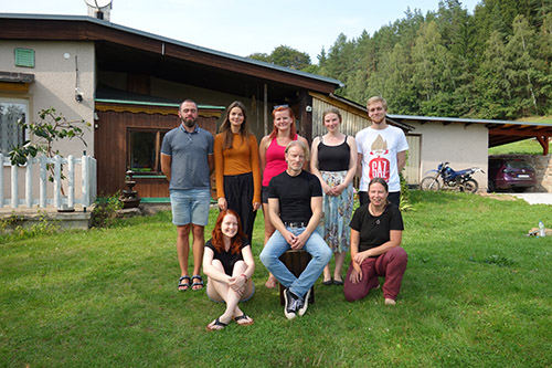 mass photo of summer camp with guitar leadership from 2019